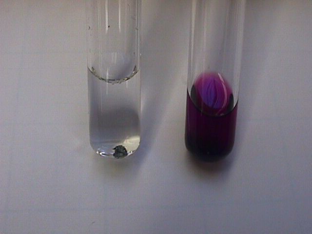 Iodine in water and carbon tetrachloride.